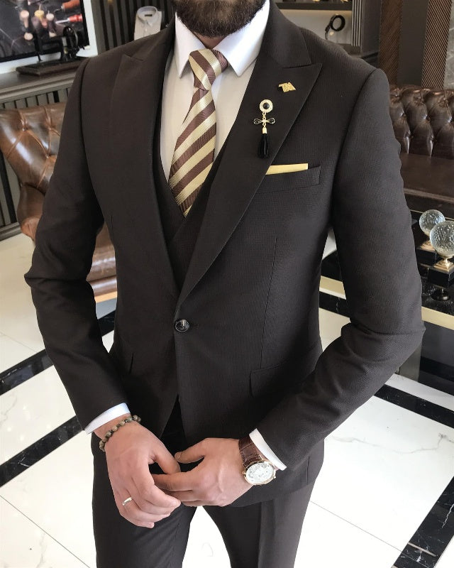 Classic Bespoke Black Slim Fit Three Pieces Peaked Lapel Business Men Suits