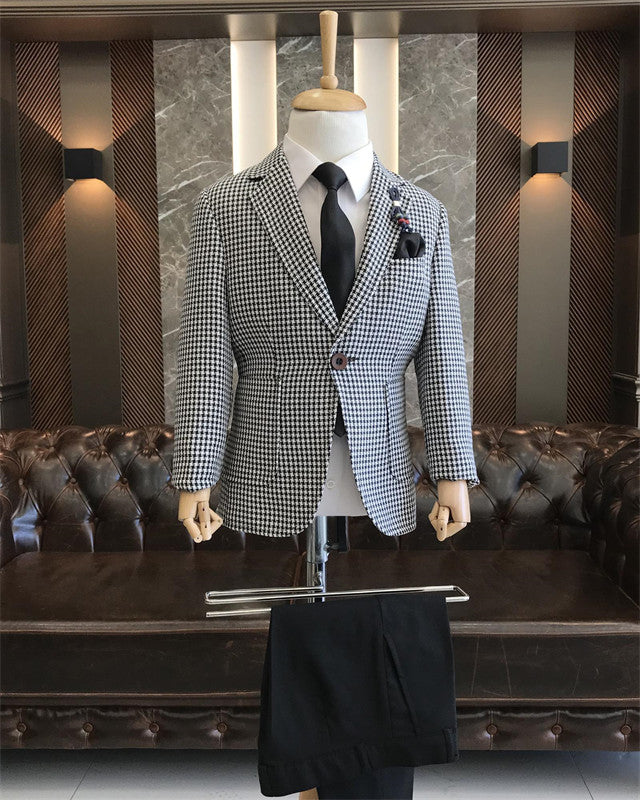 Fancy Black Houndstooth Notched Lapel Two Pieces Boys Suits