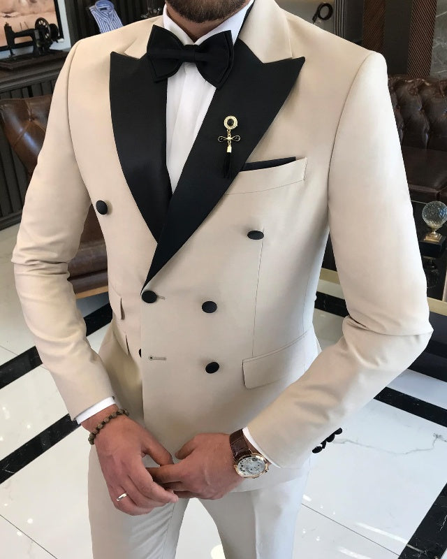 Classic Bespoke Off White Double Breasted Slim Fit Men Suite For Prom