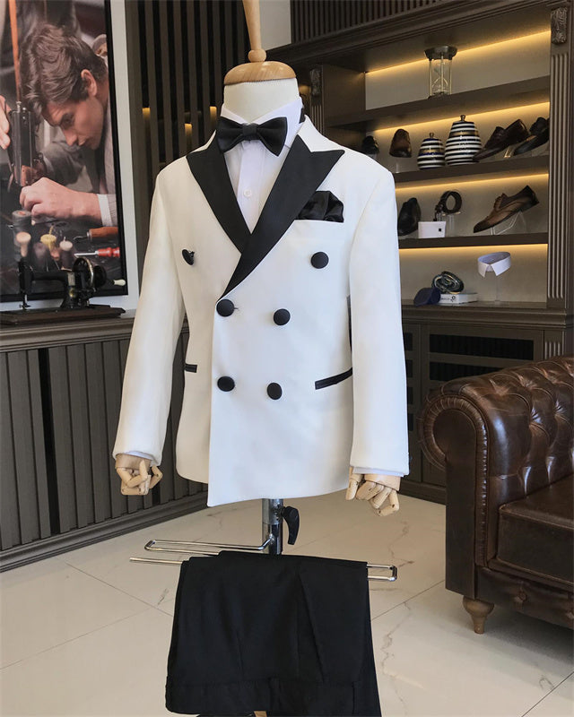 Fashion White Peaked Lapel Double Breasted Two Pieces Boys Suits