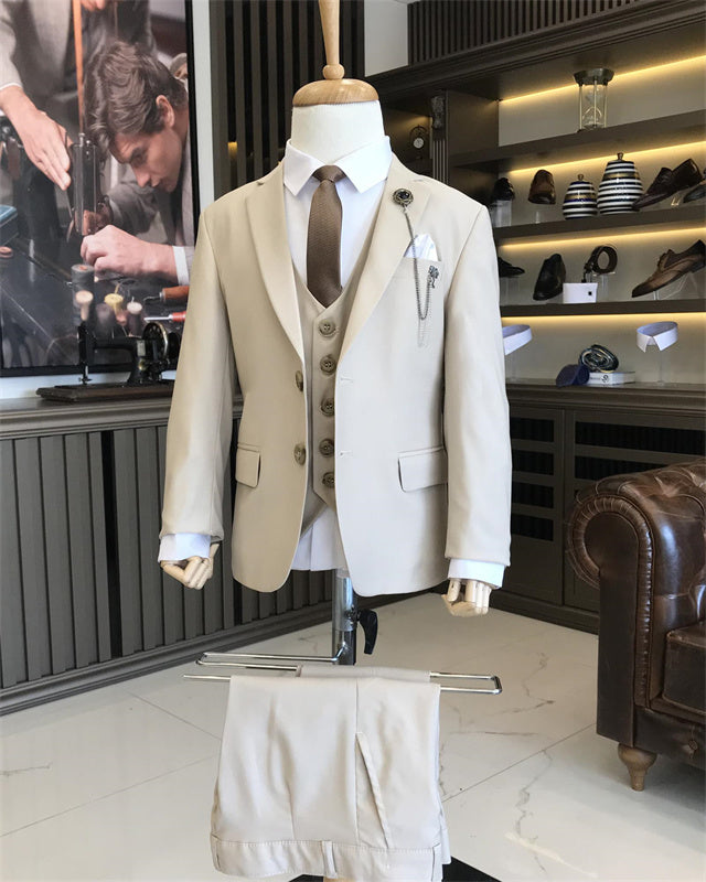Simple Champagne Notched Lapel Three Pieces Boys Suits