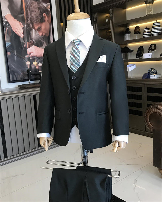 Formal Black Notched Lapel Three Pieces Boys Suits