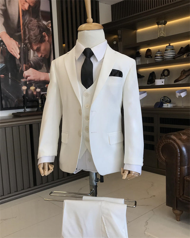 Simple White Notched Lapel Three Pieces Boys Suits