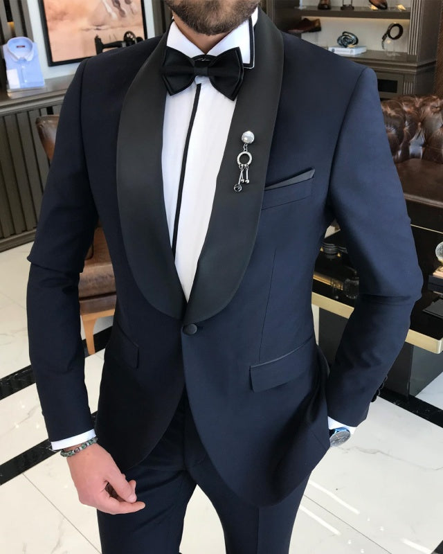 Bart Modern Dark Navy Slim Fit Shawl Lapel Wedding Men Suits