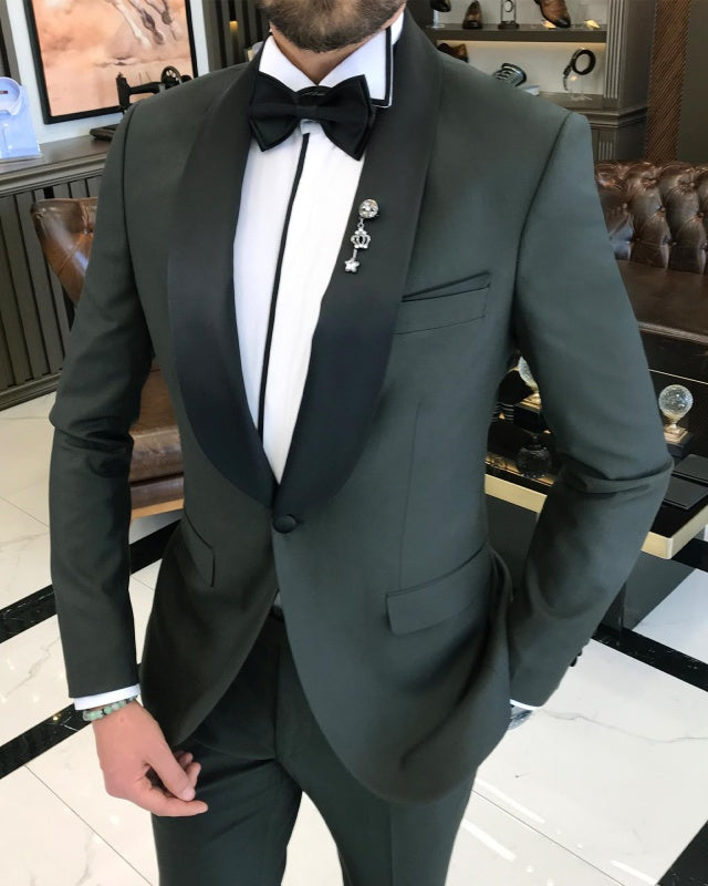 Handsome Dark Green Best Fitting Shawl Lapel Wedding Men Suits