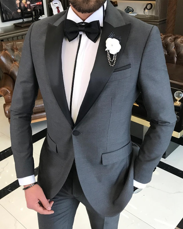 Barry Handsome Dark Gray Best Fitting Peaked Lapel Business Men Suits