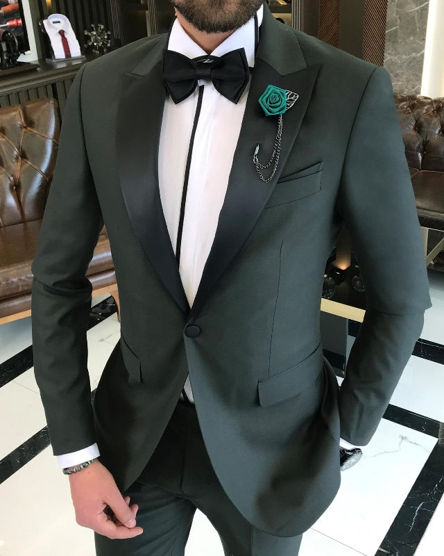Bart Modern Dark Green Best Fitting Peaked Lapel Business Men Suits