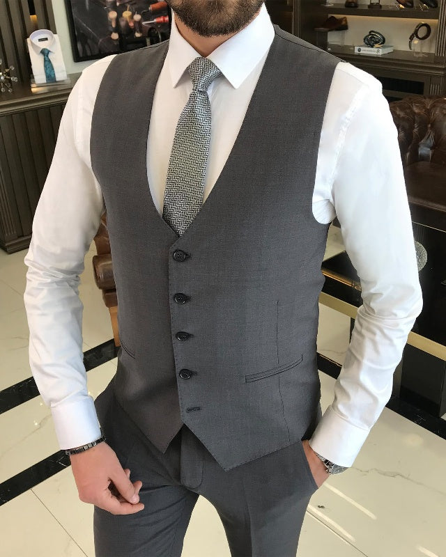 Barlow Handsome Dark Gray Three pieces Notch Lapel Business Men Suits