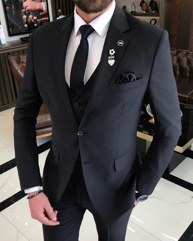 Chic Black Slim Fit Three Pieces Notch Lapel Business Men Suits