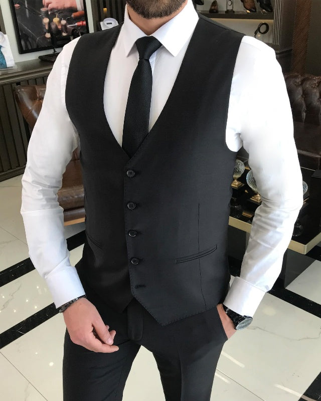 Chic Black Slim Fit Three Pieces Notch Lapel Business Men Suits