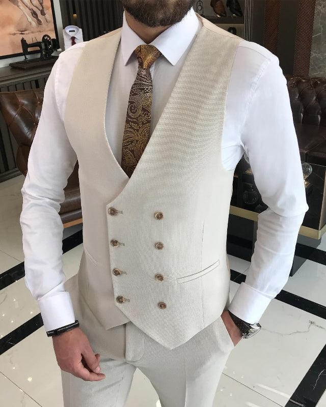 Anthony Off White Three Pieces Peaked Lapel Best Fitting Business Men Suits