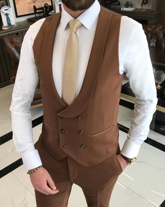 Adrian Newest Brown Three Pieces Peaked Lapel Slim Fit Business Men Suits