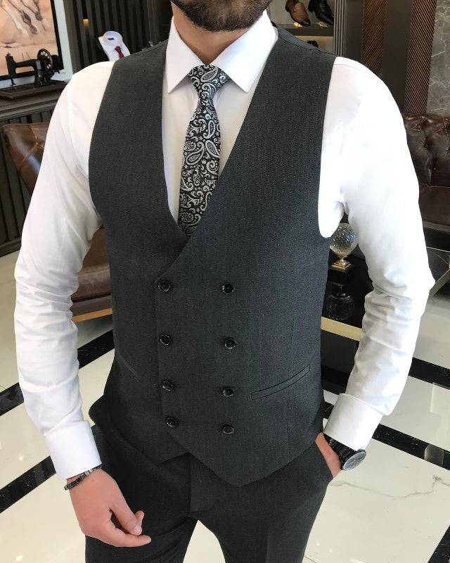 Amos Chic Dark Gray Three Pieces Peaked Lapel Close Fitting Business Men Suits