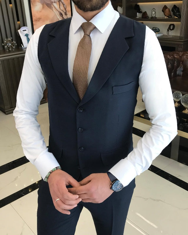 Albert Handsome Dark Gray Slim Fit Three Pieces Peaked Lapel Business Men Suits