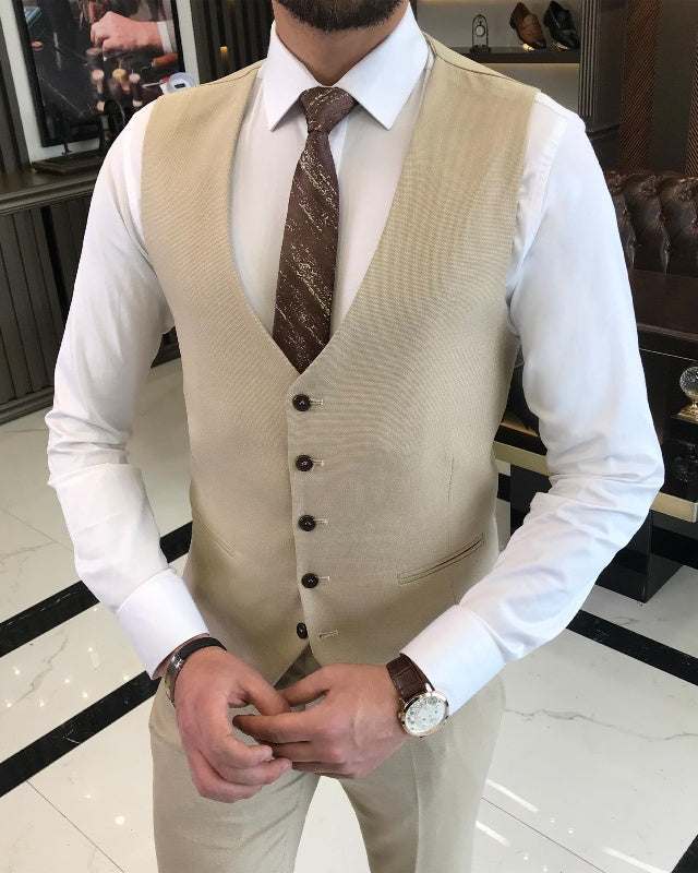 Fashion Apricot Slim Fit Three Pieces Notch Lapel Business Men Suits