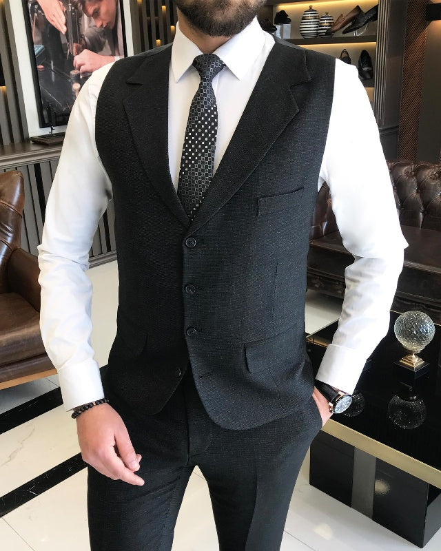 New Arrival Black Three Pieces Peaked Lapel Slim Fit Business Suits For Men