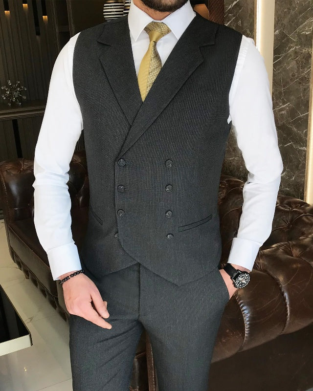 Newest Black Three Pieces Peaked Lapel Slim Fit Business Suits For Men