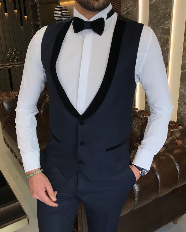 Classic Dark Blue Three Pieces Notch Lapel Slim Fit Prom Men Suits