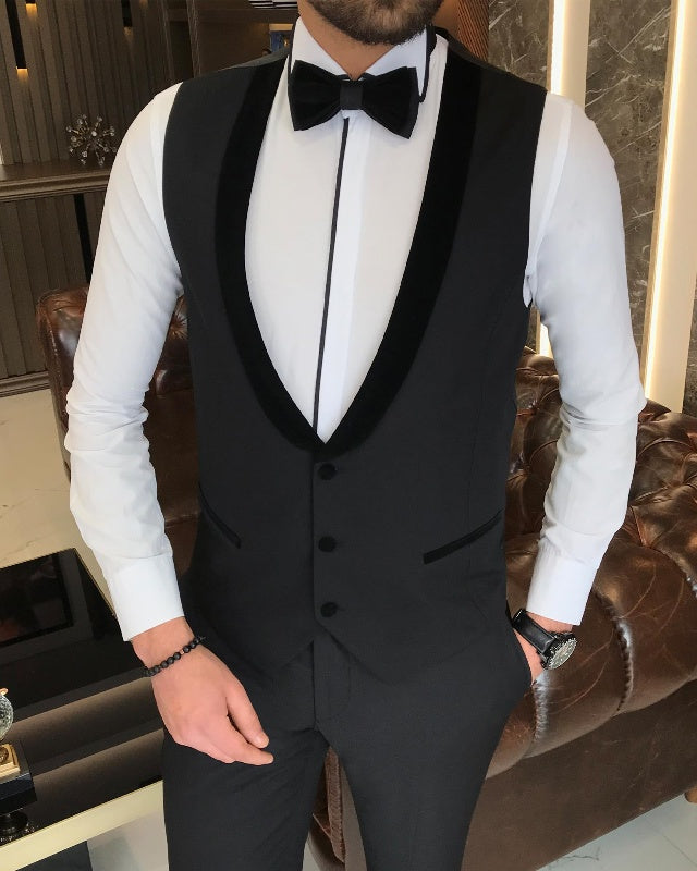 New Arrival Black Best Fitting Three Pieces Notch Lapel Wedding Men Suits