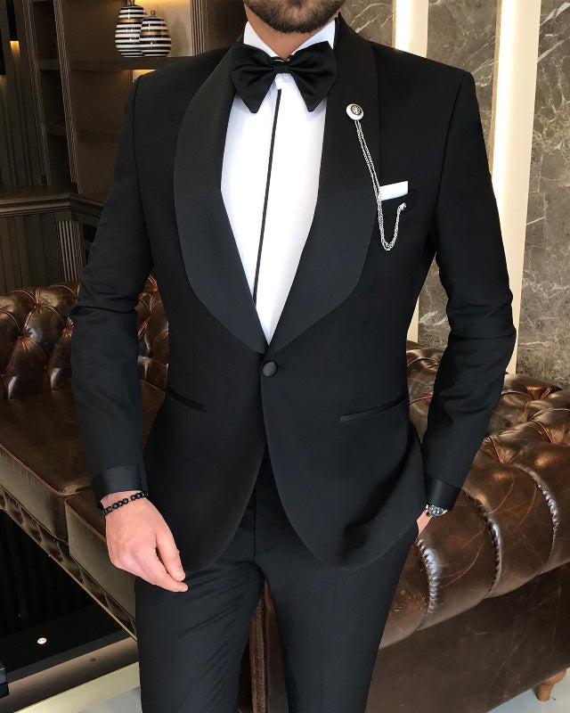 Amber Modern Black Best Fitting Shawl Lapel Wedding Men Suits