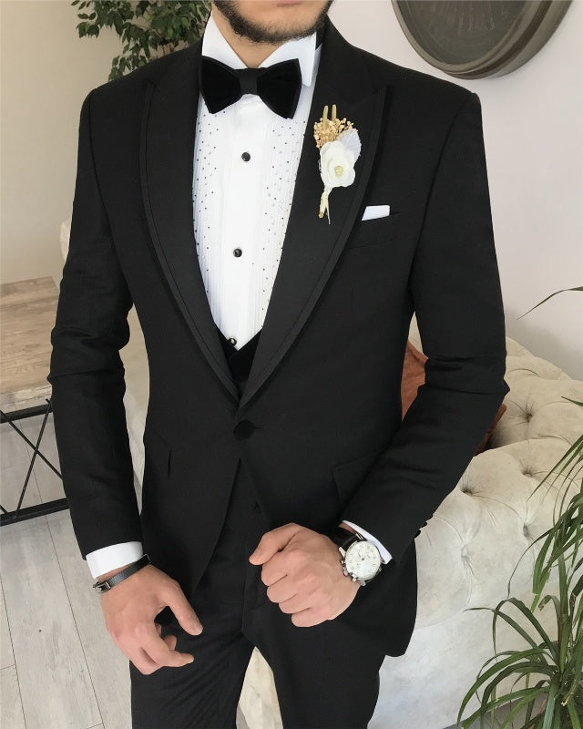 Albert Newest Black Three Pieces Peaked Lapel Slim Fit Business Suits For Men