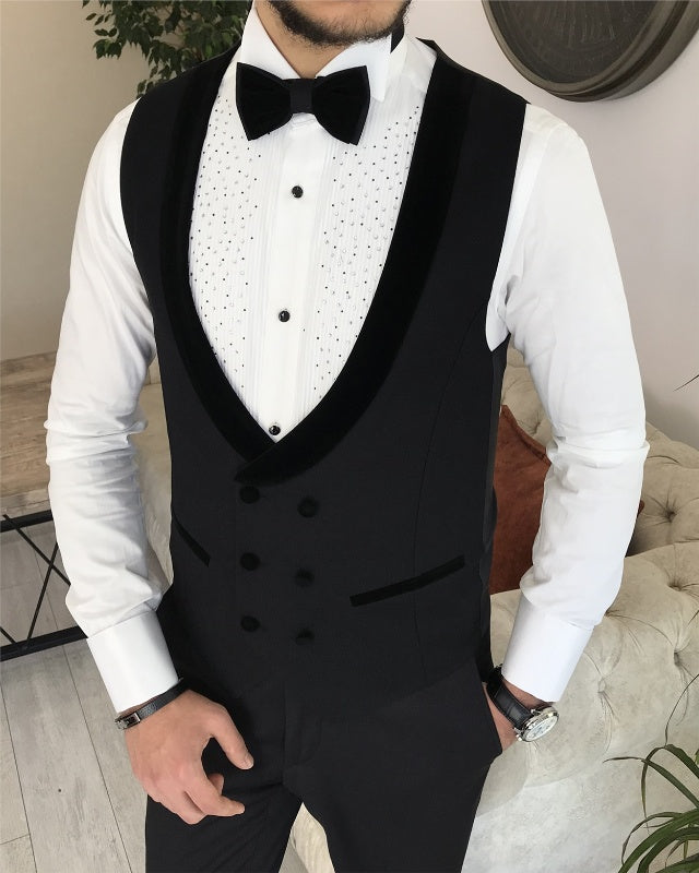 Albert Newest Black Three Pieces Peaked Lapel Slim Fit Business Suits For Men