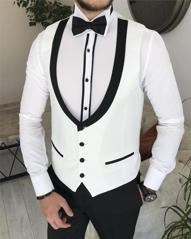 Modern White Best Fitting Three Pieces Shawl Lapel Wedding Men Suits