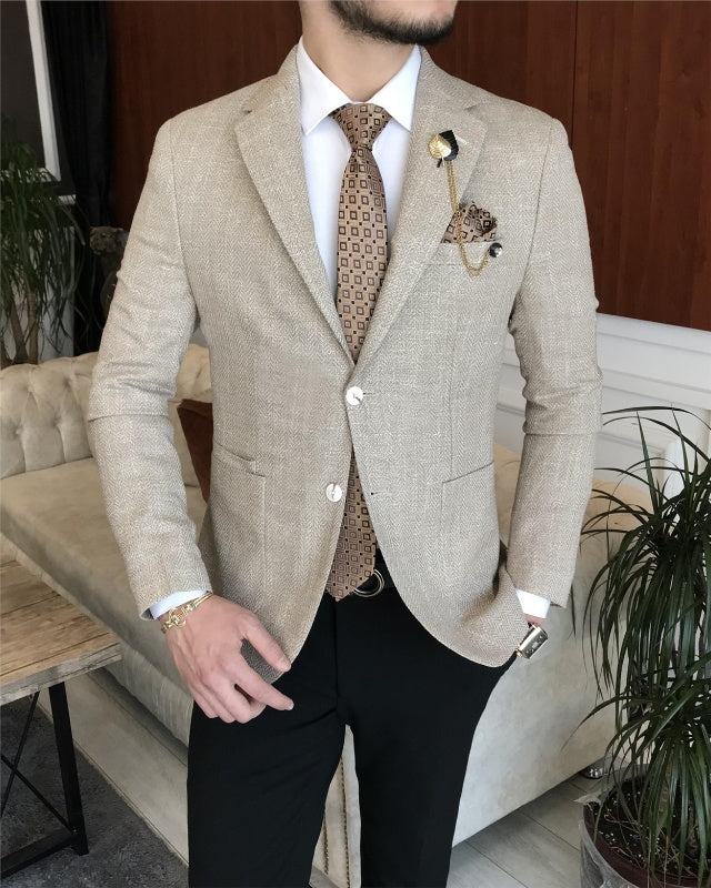 Elijah Newest Khaki Best Fitting Peaked Lapel Prom Suits For Men