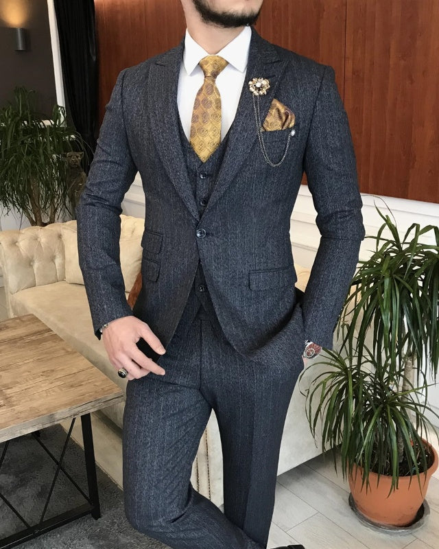 Antony Dark Gray Three Pieces Peaked Lapel Slim Fit Business Men Suits
