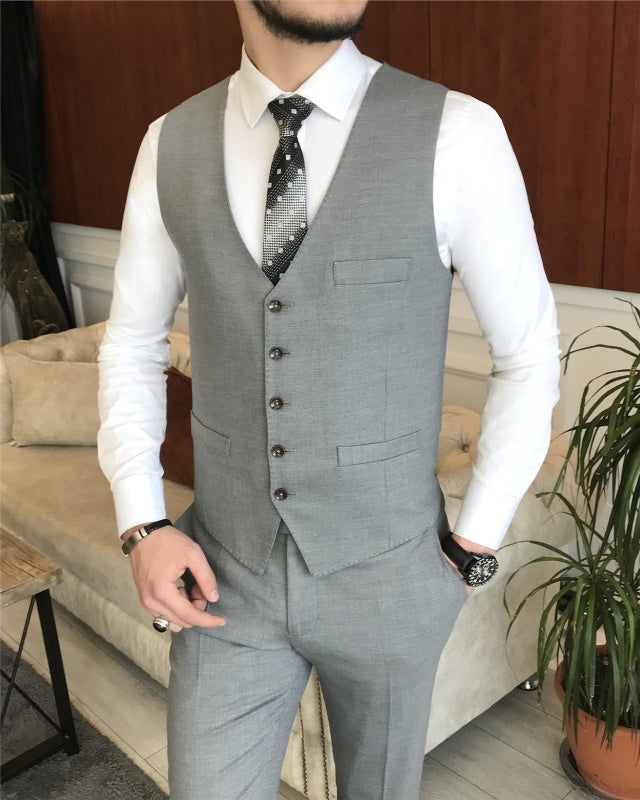 David Chic Gray Three Pieces Peaked Lapel Slim Fit Business Men Suits