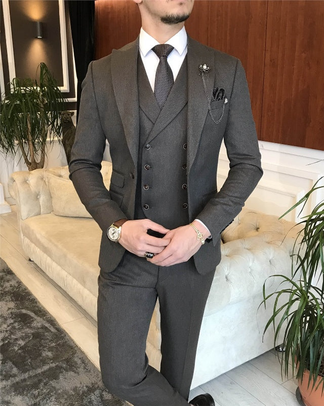 Bart Newest Dark Gray Three Pieces Peaked Lapel Slim Fit Business Men Suits