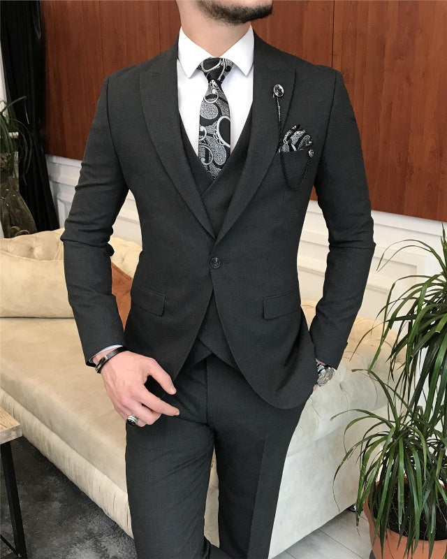 Alfred Chic Black Three Pieces Peaked Lapel Slim Fit Business Men Suits