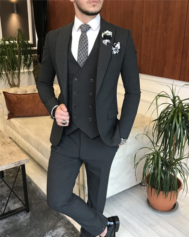 Alfred Chic Black Three Pieces Peaked Lapel Slim Fit Business Men Suits