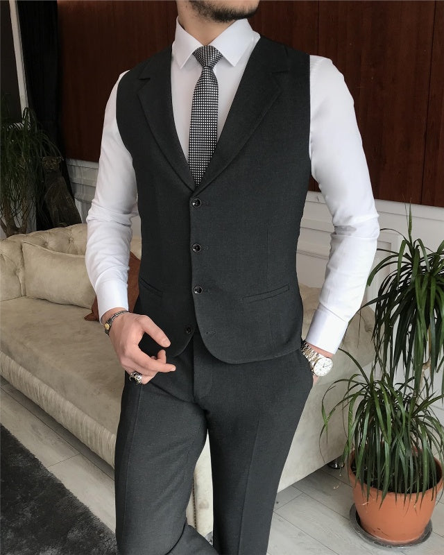 Aubrey Newest Black Three Pieces Peaked Lapel Slim Fit Business Men Suits