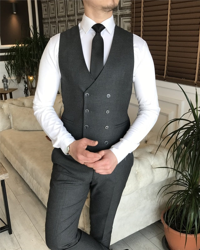 Beau Chic Black Three Pieces Peaked Lapel Slim Fit Business Men Suits