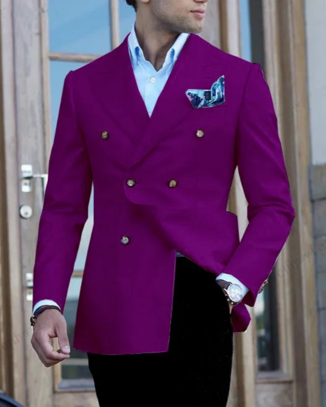 Benson Modern Purple Double Breasted Peaked Lapel Prom Men Suits