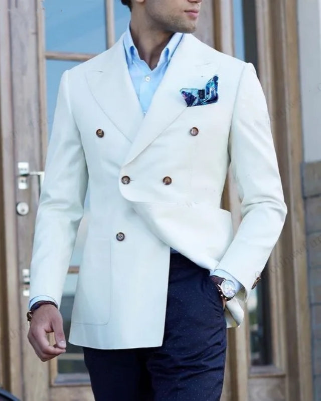 Bennett White Double Breasted Peaked Lapel Prom Men Suits