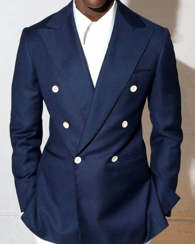 Bishop Dark Blue Double Breasted Close Fitting Prom Men Suits