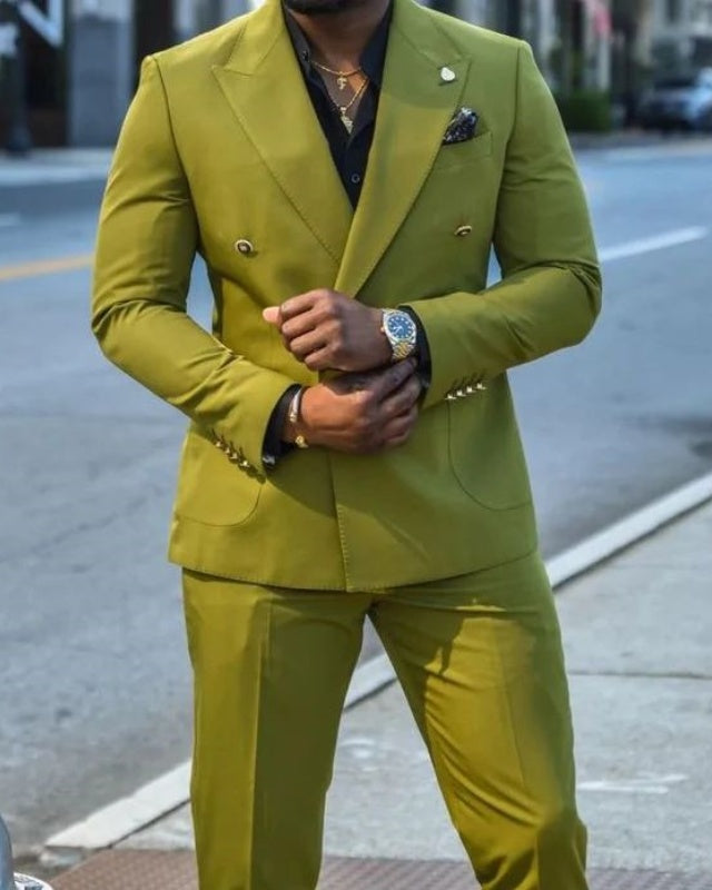 Berger Green Double Breast Peaked Lapel Prom Suits For Men