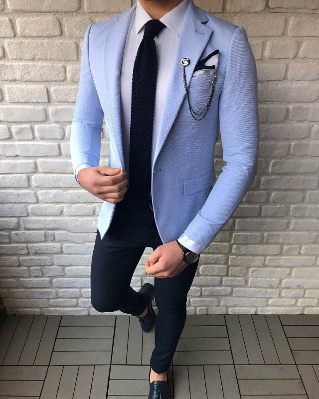 Everley Sky Blue Notched Lapel Close Fitting Prom Suits For Men