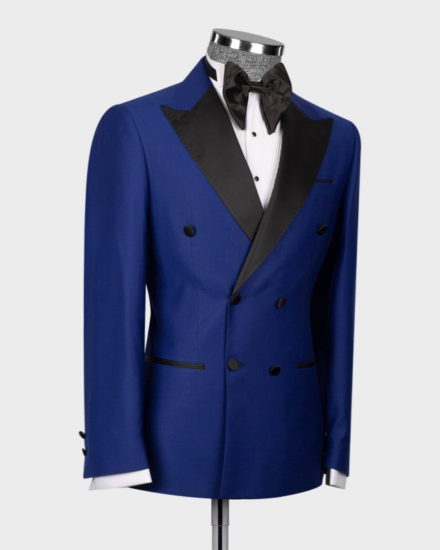 Royal Blue Double Breasted Peaked Lapel Close Fitting Prom Suits