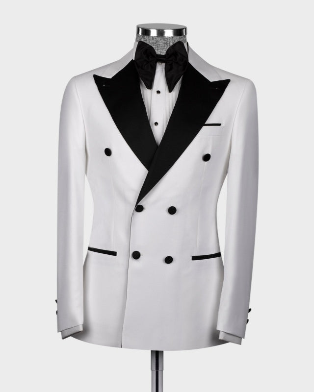White Double Breasted Fashion Prom Suits With Black Lapel