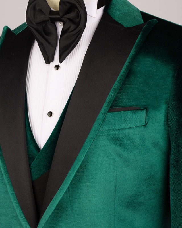Chic Dark Green Velvet 3 Pieces Peaked Lapel Men's Prom Suits