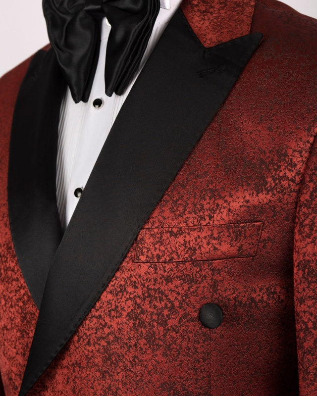 Burgundy Jacquard Double Breasted Slim Fit Men's Prom Suits