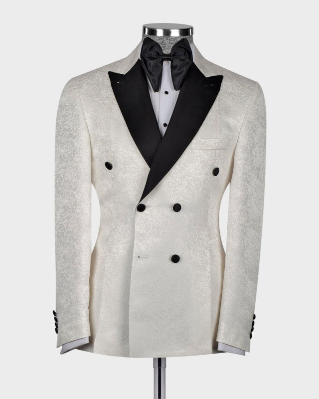 Fashion White Jacquard Double Breasted Prom Suits For Men