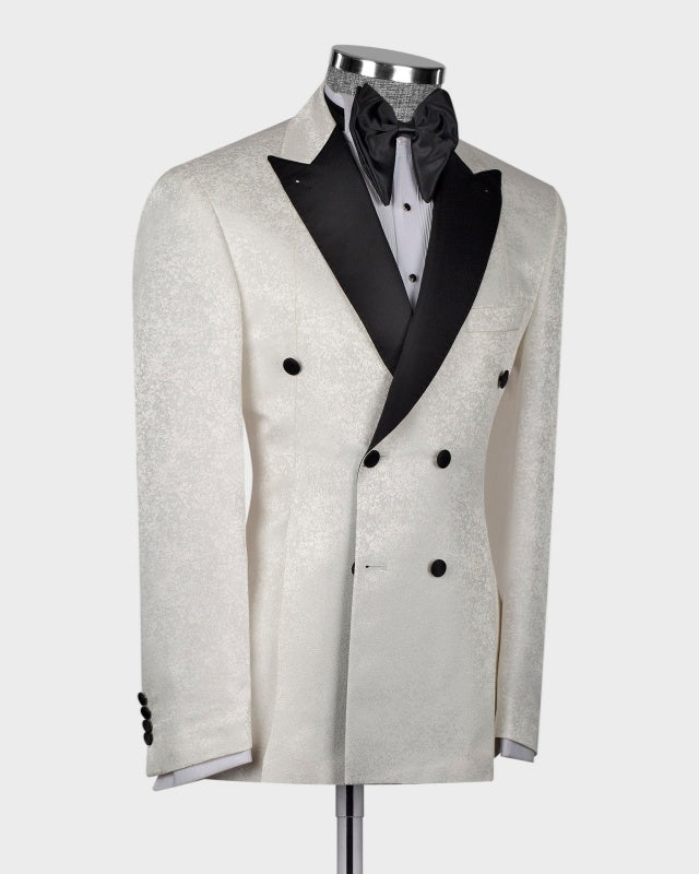 Fashion White Jacquard Double Breasted Prom Suits For Men