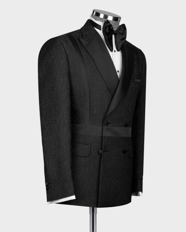 Bespoke Black Double Breasted Jacquard Prom Suits