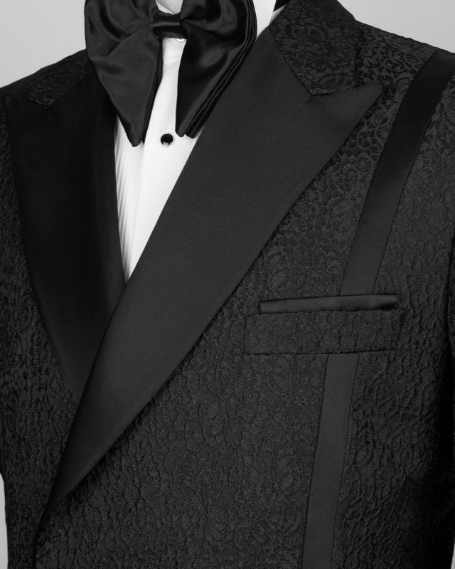 Bespoke Black Double Breasted Jacquard Prom Suits