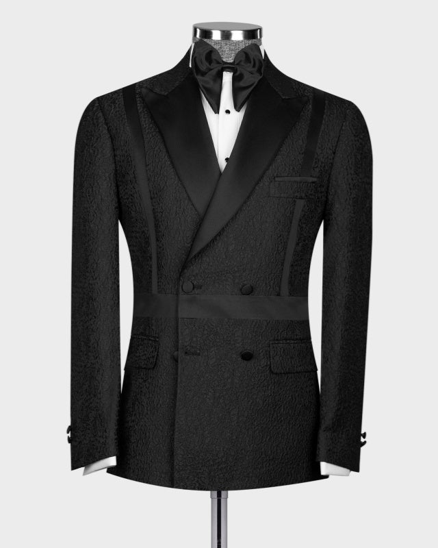 Bespoke Black Double Breasted Jacquard Prom Suits
