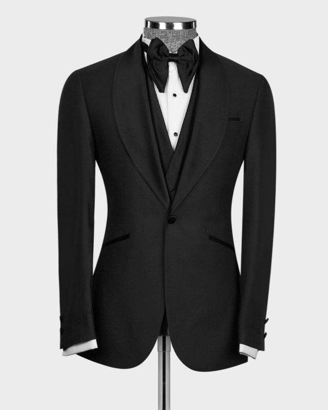 Modern Black 3 Pieces Shawl Lapel Wedding Suits With Waistcoat